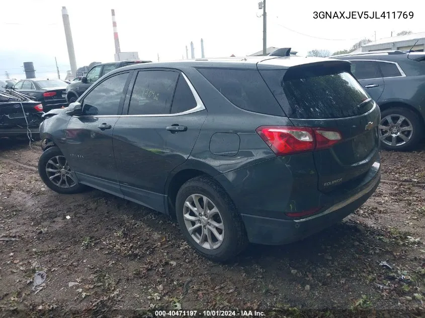 2018 Chevrolet Equinox Lt VIN: 3GNAXJEV5JL411769 Lot: 40471197