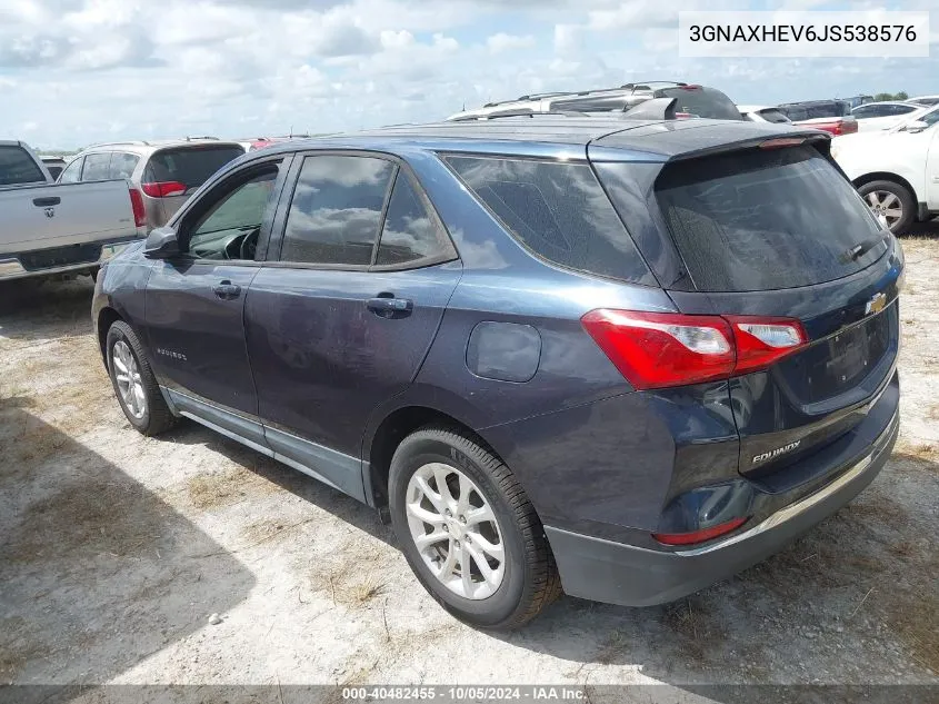 2018 Chevrolet Equinox Ls VIN: 3GNAXHEV6JS538576 Lot: 40482455