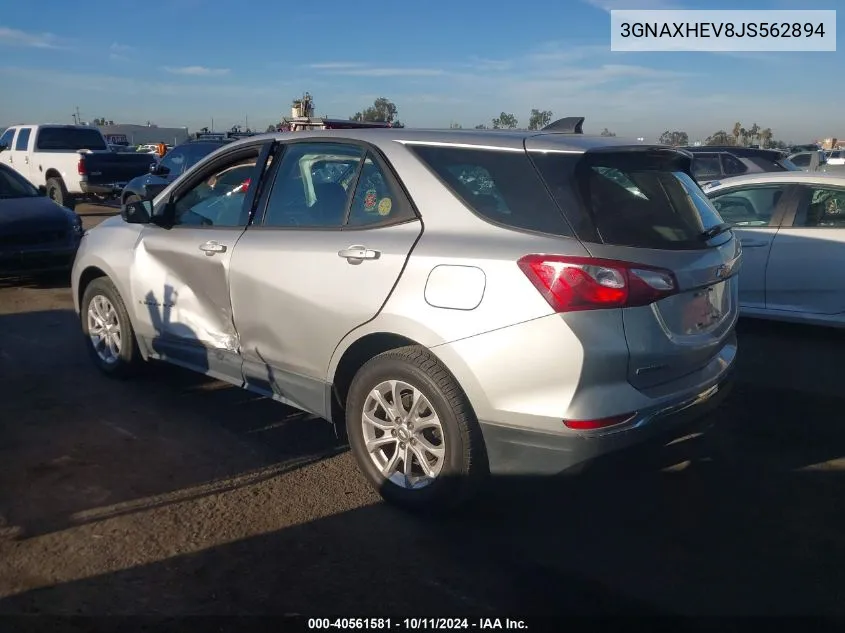 2018 Chevrolet Equinox Ls VIN: 3GNAXHEV8JS562894 Lot: 40561581