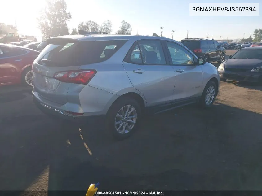 2018 Chevrolet Equinox Ls VIN: 3GNAXHEV8JS562894 Lot: 40561581