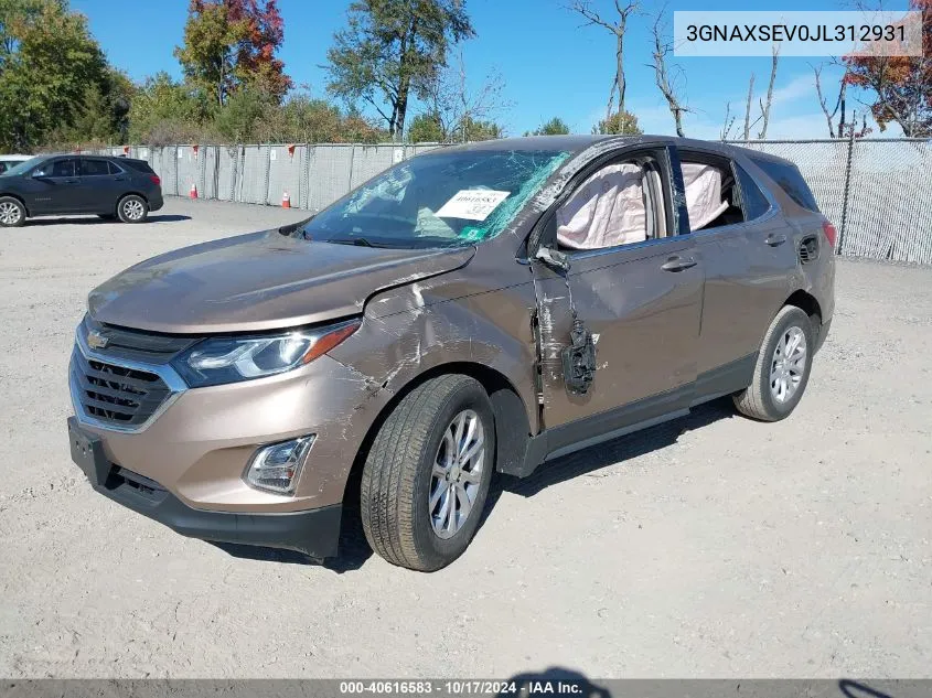 2018 Chevrolet Equinox Lt VIN: 3GNAXSEV0JL312931 Lot: 40616583