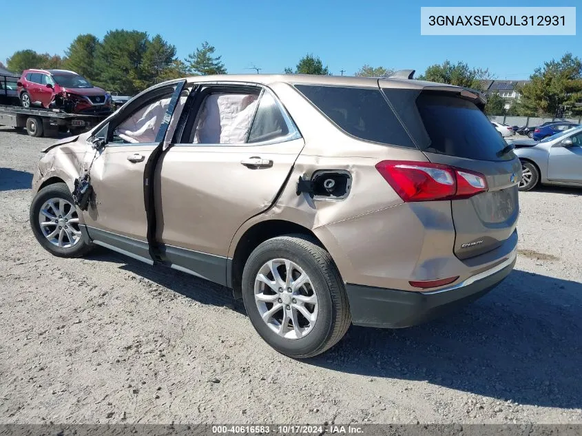 2018 Chevrolet Equinox Lt VIN: 3GNAXSEV0JL312931 Lot: 40616583