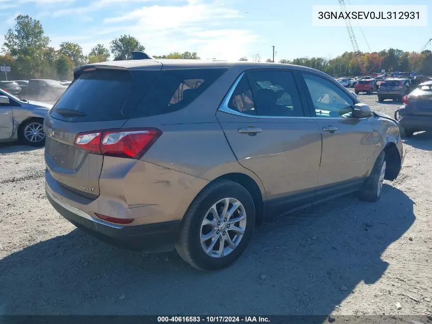 2018 Chevrolet Equinox Lt VIN: 3GNAXSEV0JL312931 Lot: 40616583