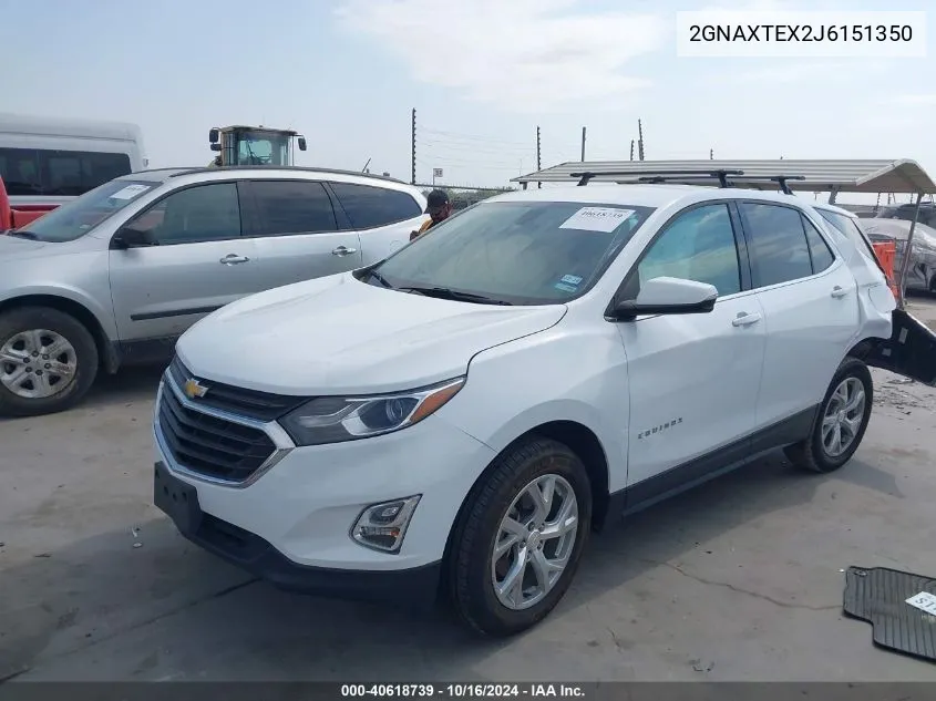 2018 Chevrolet Equinox Lt VIN: 2GNAXTEX2J6151350 Lot: 40618739