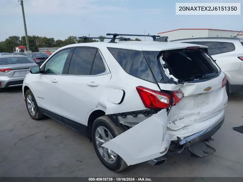 2018 Chevrolet Equinox Lt VIN: 2GNAXTEX2J6151350 Lot: 40618739