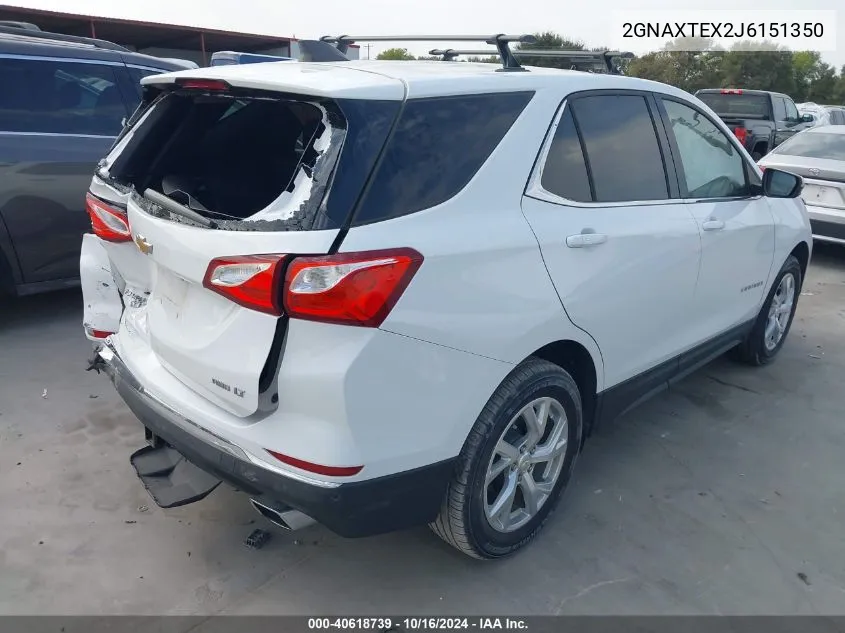 2018 Chevrolet Equinox Lt VIN: 2GNAXTEX2J6151350 Lot: 40618739