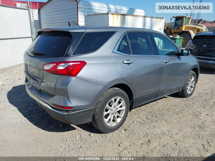 2018 Chevrolet Equinox Lt VIN: 3GNAXSEV6JL104360 Lot: 40658268