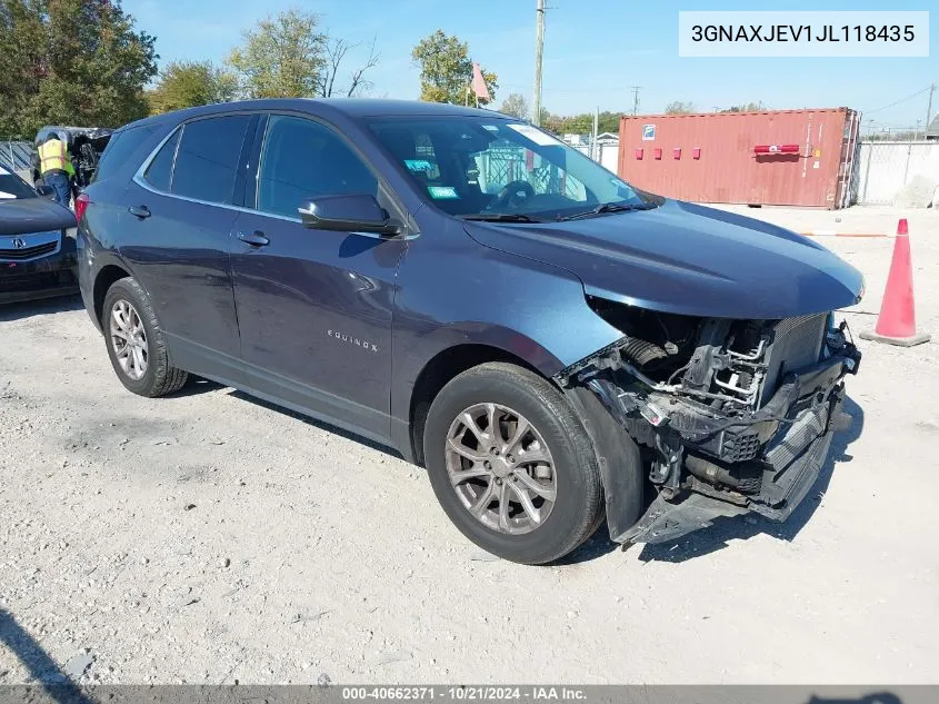 2018 Chevrolet Equinox Lt VIN: 3GNAXJEV1JL118435 Lot: 40662371