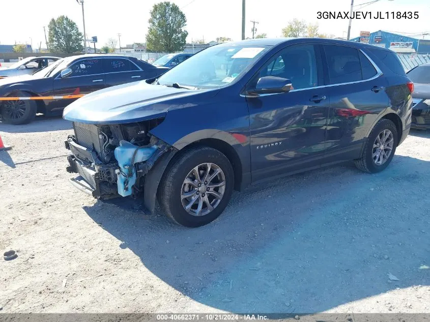 2018 Chevrolet Equinox Lt VIN: 3GNAXJEV1JL118435 Lot: 40662371