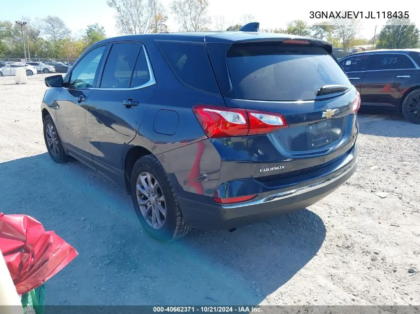 2018 Chevrolet Equinox Lt VIN: 3GNAXJEV1JL118435 Lot: 40662371