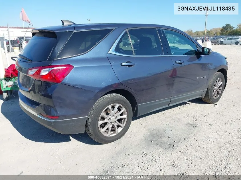 2018 Chevrolet Equinox Lt VIN: 3GNAXJEV1JL118435 Lot: 40662371