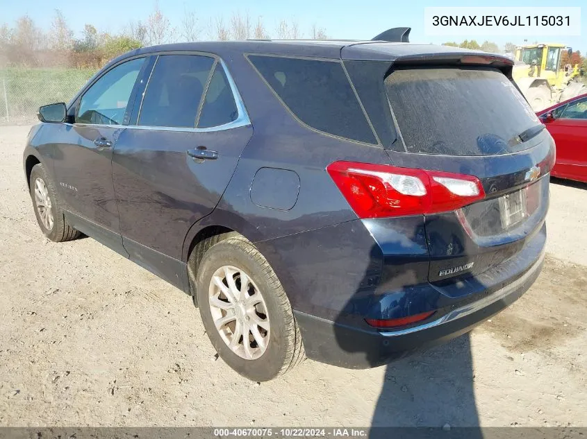 2018 Chevrolet Equinox Lt VIN: 3GNAXJEV6JL115031 Lot: 40670075