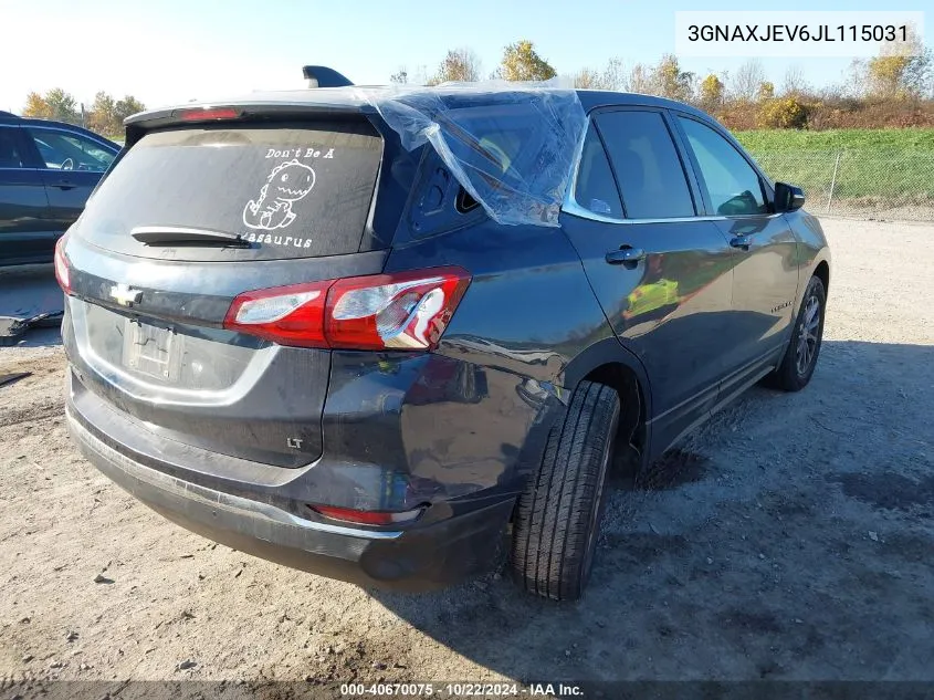 2018 Chevrolet Equinox Lt VIN: 3GNAXJEV6JL115031 Lot: 40670075