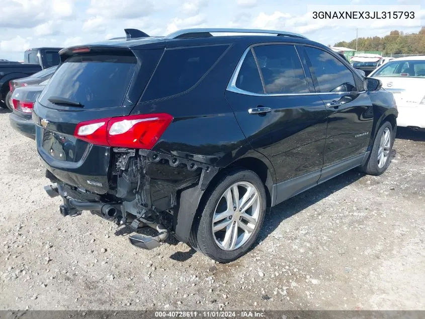 2018 Chevrolet Equinox Premier VIN: 3GNAXNEX3JL315793 Lot: 40728611