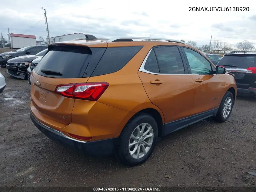 2018 Chevrolet Equinox Lt VIN: 2GNAXJEV3J6138920 Lot: 40742815