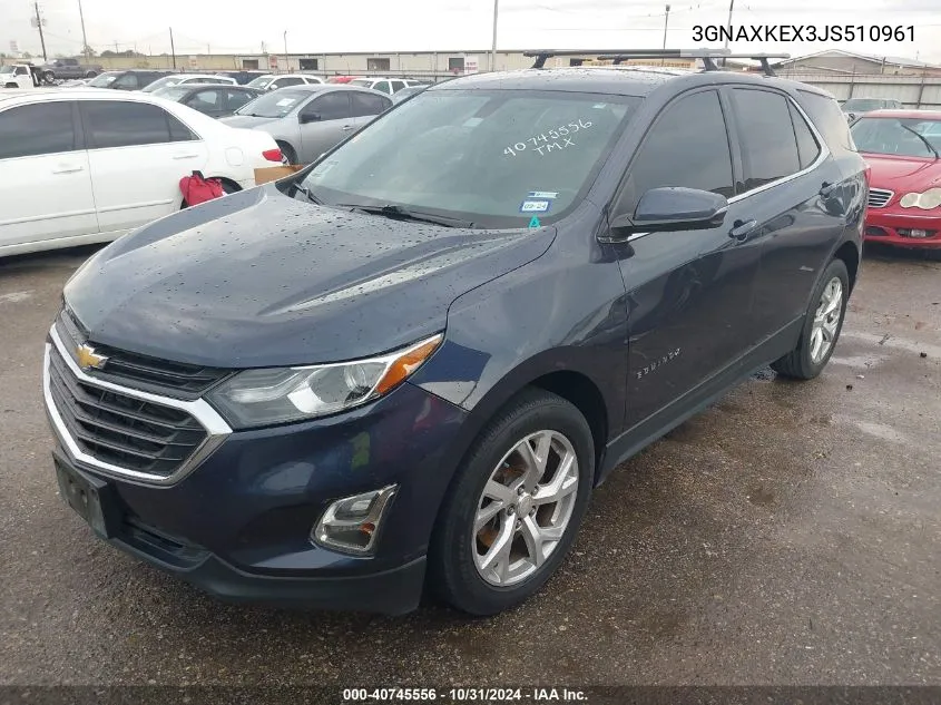 2018 Chevrolet Equinox Lt VIN: 3GNAXKEX3JS510961 Lot: 40745556