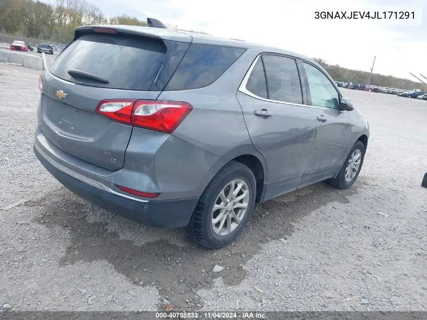 2018 Chevrolet Equinox Lt VIN: 3GNAXJEV4JL171291 Lot: 40758533