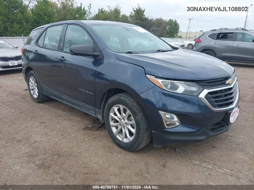 2018 Chevrolet Equinox Ls VIN: 3GNAXHEV6JL108802 Lot: 40759751