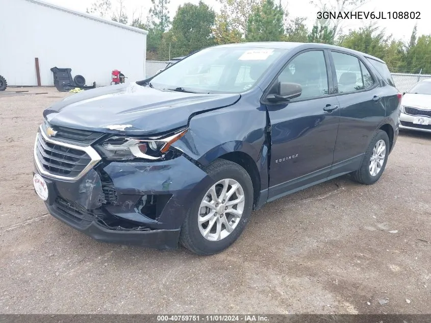 2018 Chevrolet Equinox Ls VIN: 3GNAXHEV6JL108802 Lot: 40759751