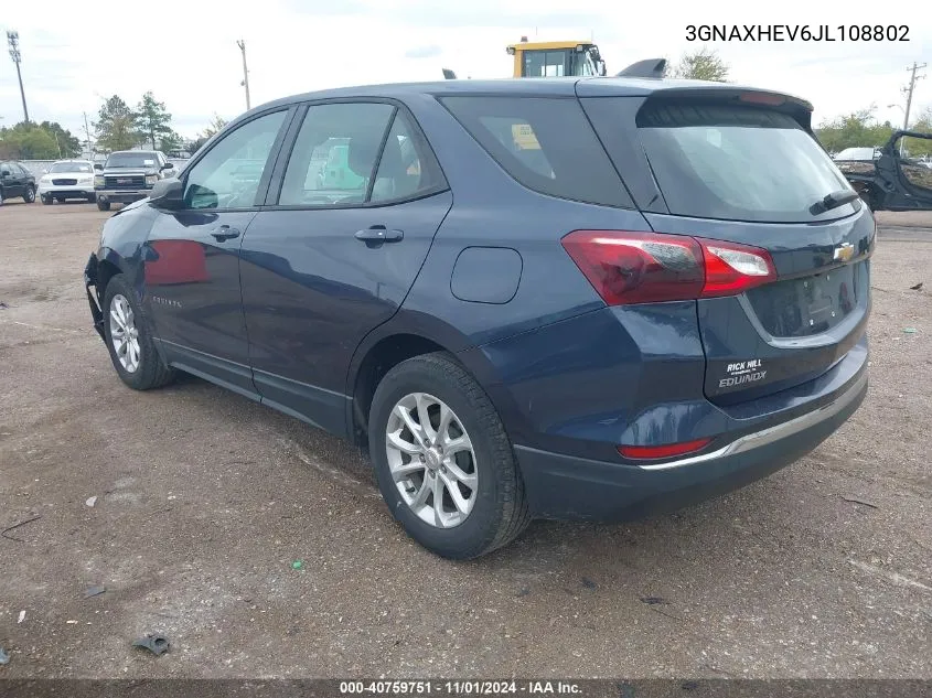 2018 Chevrolet Equinox Ls VIN: 3GNAXHEV6JL108802 Lot: 40759751