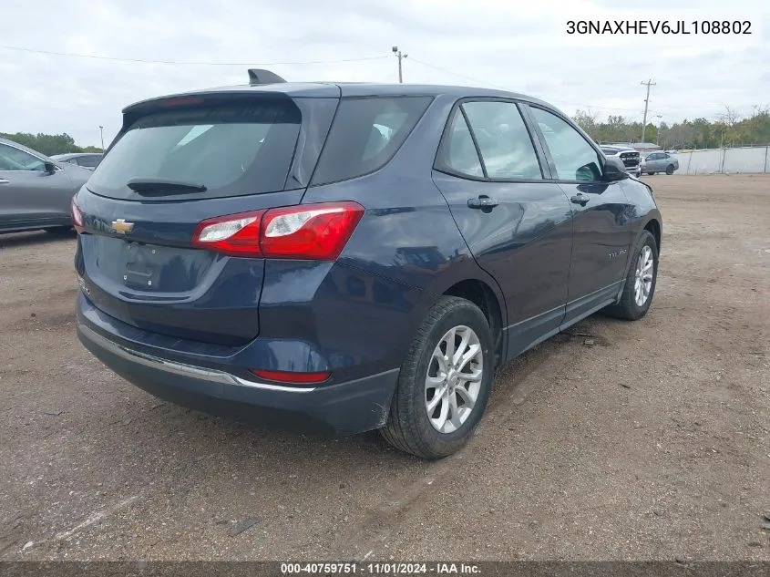 2018 Chevrolet Equinox Ls VIN: 3GNAXHEV6JL108802 Lot: 40759751