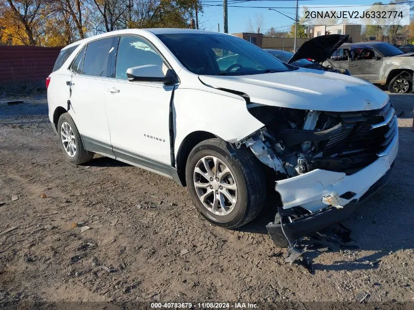 2018 Chevrolet Equinox Lt VIN: 2GNAXJEV2J6332774 Lot: 40783679