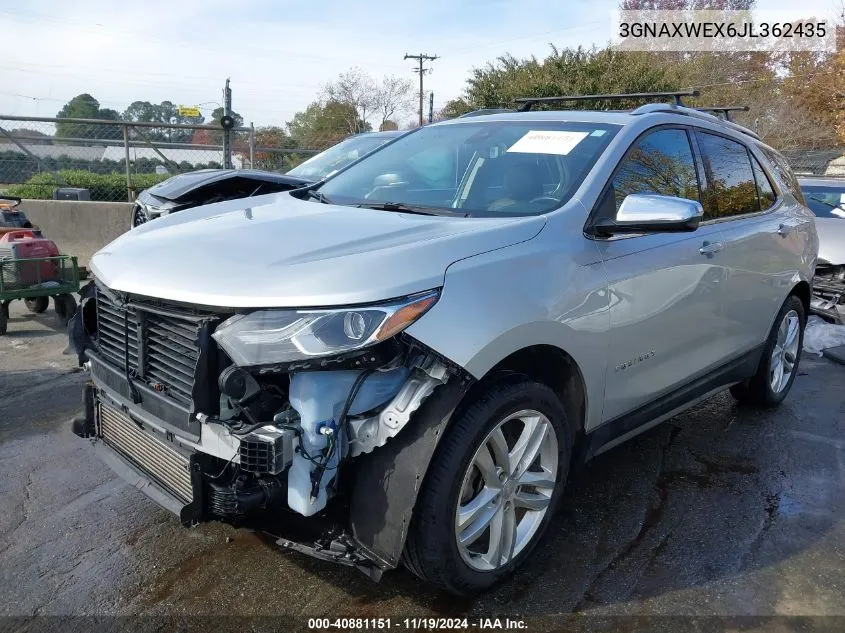 2018 Chevrolet Equinox Premier VIN: 3GNAXWEX6JL362435 Lot: 40881151