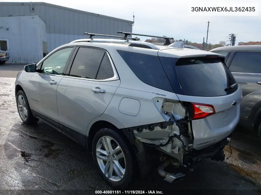 2018 Chevrolet Equinox Premier VIN: 3GNAXWEX6JL362435 Lot: 40881151