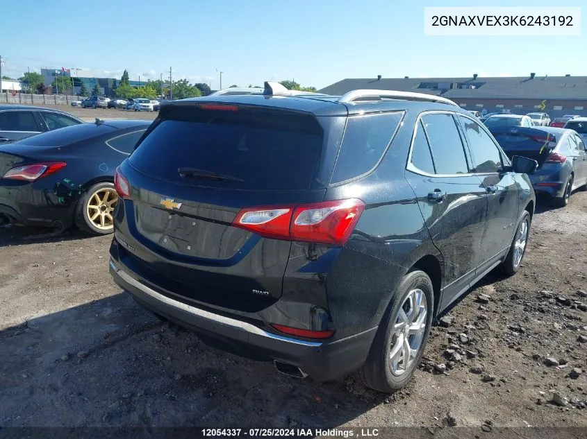 2019 Chevrolet Equinox Lt VIN: 2GNAXVEX3K6243192 Lot: 12054337