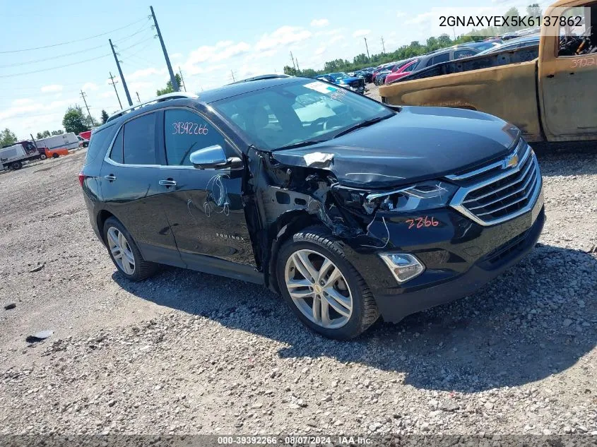 2019 Chevrolet Equinox Premier VIN: 2GNAXYEX5K6137862 Lot: 39392266