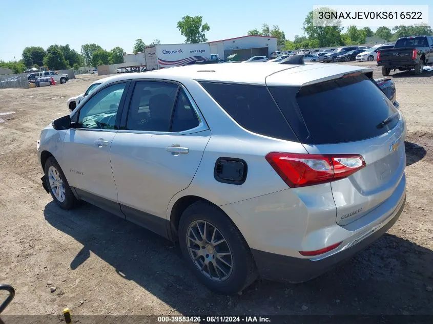 2019 Chevrolet Equinox Lt VIN: 3GNAXJEV0KS616522 Lot: 39553426