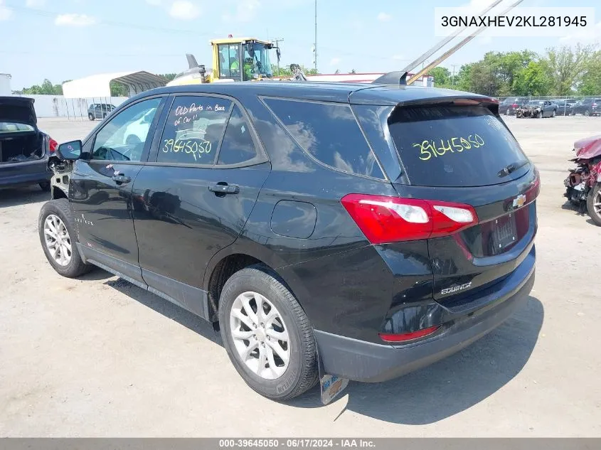 2019 Chevrolet Equinox Ls VIN: 3GNAXHEV2KL281945 Lot: 39645050