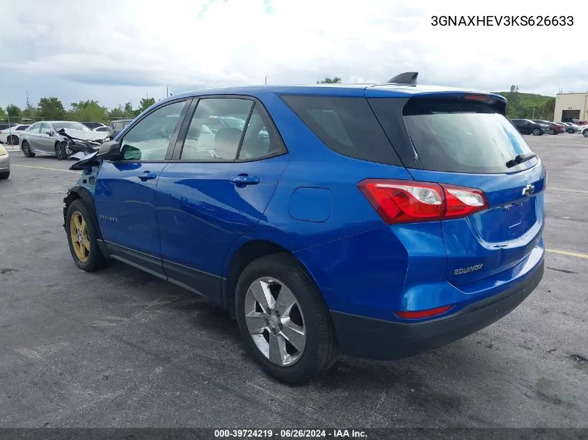 2019 Chevrolet Equinox Ls VIN: 3GNAXHEV3KS626633 Lot: 39724219