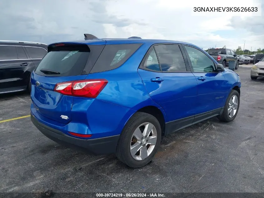 2019 Chevrolet Equinox Ls VIN: 3GNAXHEV3KS626633 Lot: 39724219