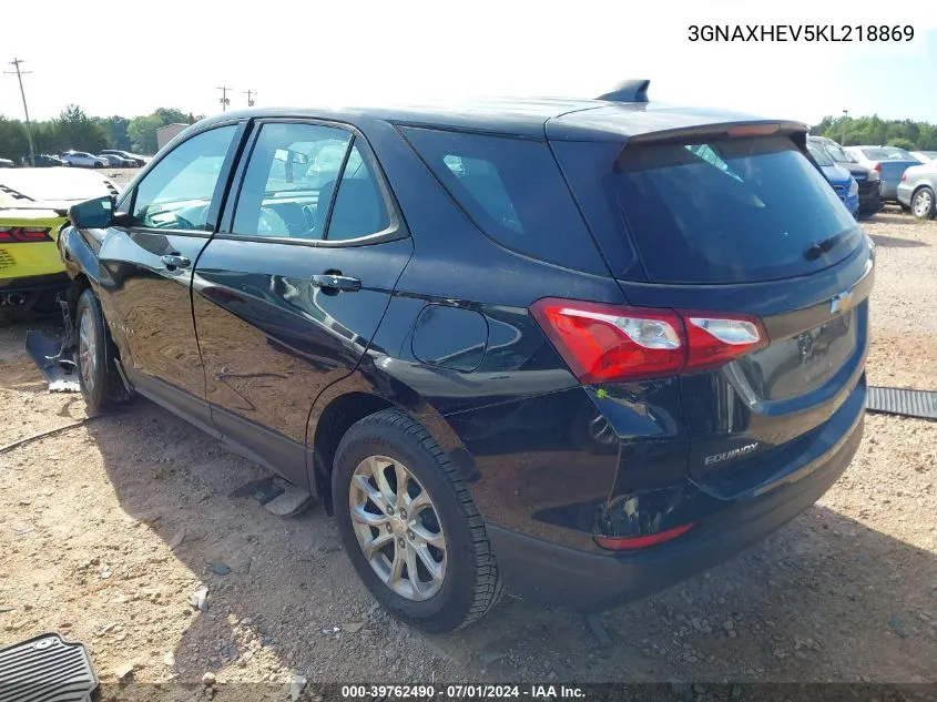 2019 Chevrolet Equinox Ls VIN: 3GNAXHEV5KL218869 Lot: 39762490