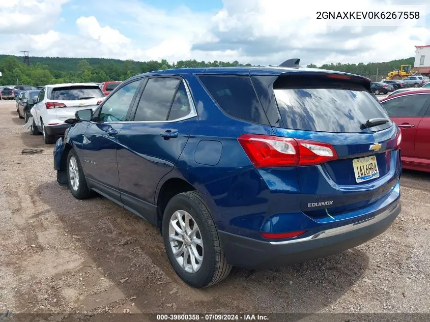 2019 Chevrolet Equinox Lt VIN: 2GNAXKEV0K6267558 Lot: 39800358