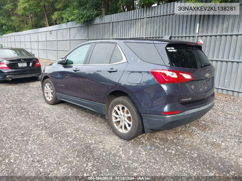 2019 Chevrolet Equinox Lt VIN: 3GNAXKEV2KL138281 Lot: 39828519