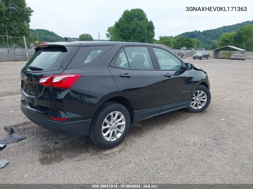 2019 Chevrolet Equinox Ls VIN: 3GNAXHEV0KL171363 Lot: 39831914