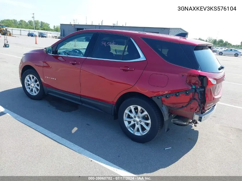 2019 Chevrolet Equinox Lt VIN: 3GNAXKEV3KS576104 Lot: 39860702