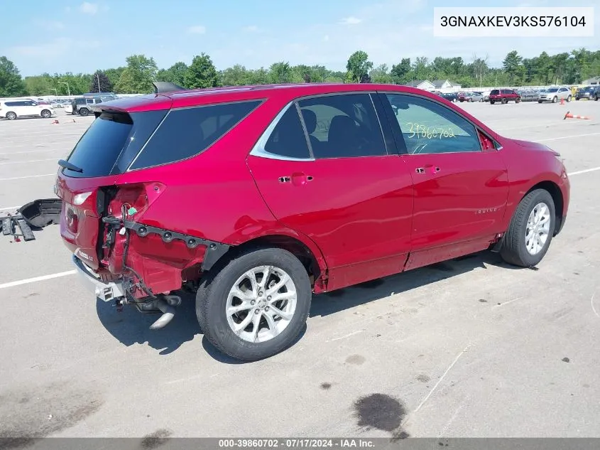 2019 Chevrolet Equinox Lt VIN: 3GNAXKEV3KS576104 Lot: 39860702