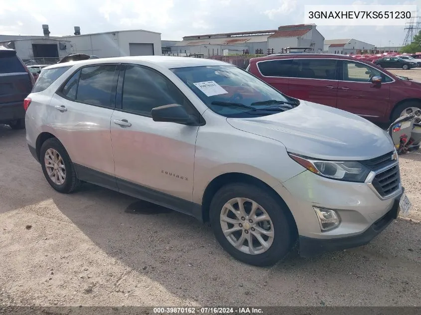 2019 Chevrolet Equinox Ls VIN: 3GNAXHEV7KS651230 Lot: 39870162