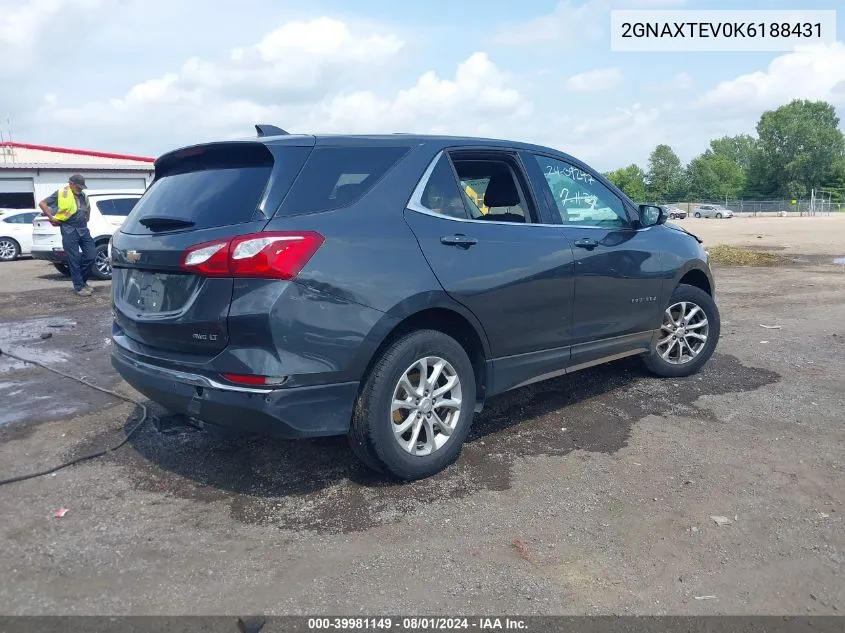 2019 Chevrolet Equinox Lt VIN: 2GNAXTEV0K6188431 Lot: 39981149