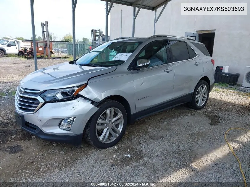 2019 Chevrolet Equinox Premier VIN: 3GNAXYEX7KS503693 Lot: 40021842