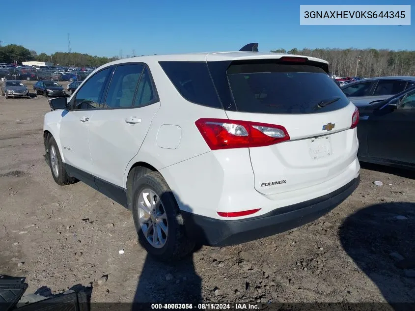 2019 Chevrolet Equinox Ls VIN: 3GNAXHEV0KS644345 Lot: 40083054