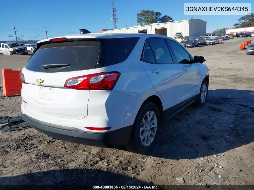 2019 Chevrolet Equinox Ls VIN: 3GNAXHEV0KS644345 Lot: 40083054