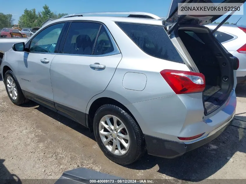 2019 Chevrolet Equinox Lt VIN: 2GNAXKEV0K6152250 Lot: 40089173