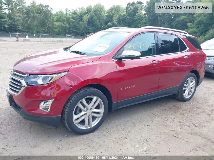 2019 Chevrolet Equinox Premier VIN: 2GNAXYEX7K6108265 Lot: 40089450