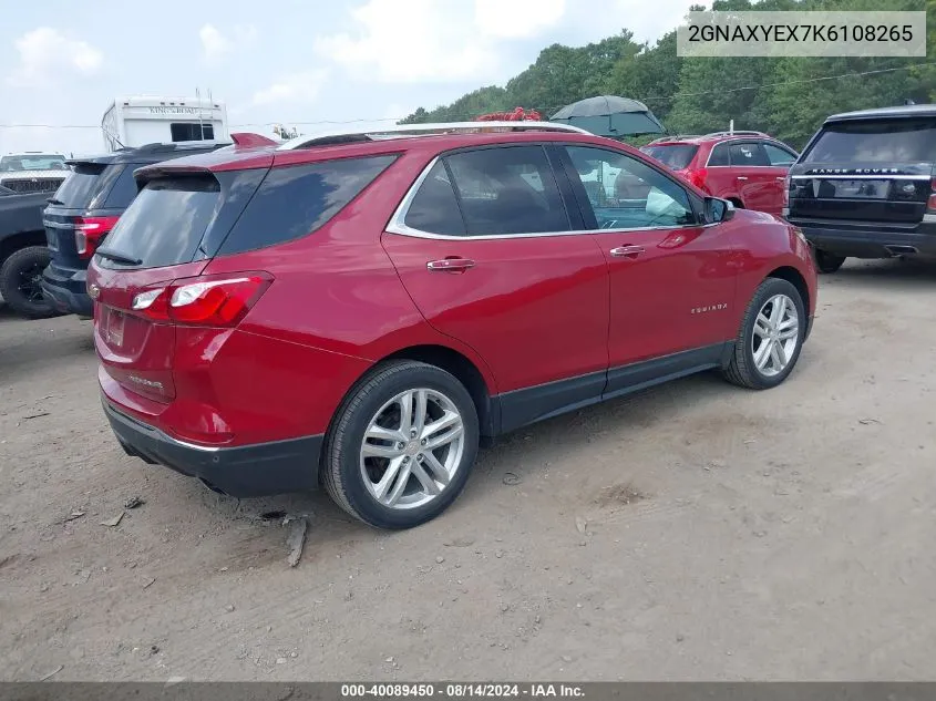 2019 Chevrolet Equinox Premier VIN: 2GNAXYEX7K6108265 Lot: 40089450