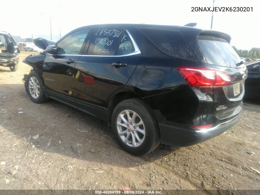 2019 Chevrolet Equinox Lt VIN: 2GNAXJEV2K6230201 Lot: 40094199