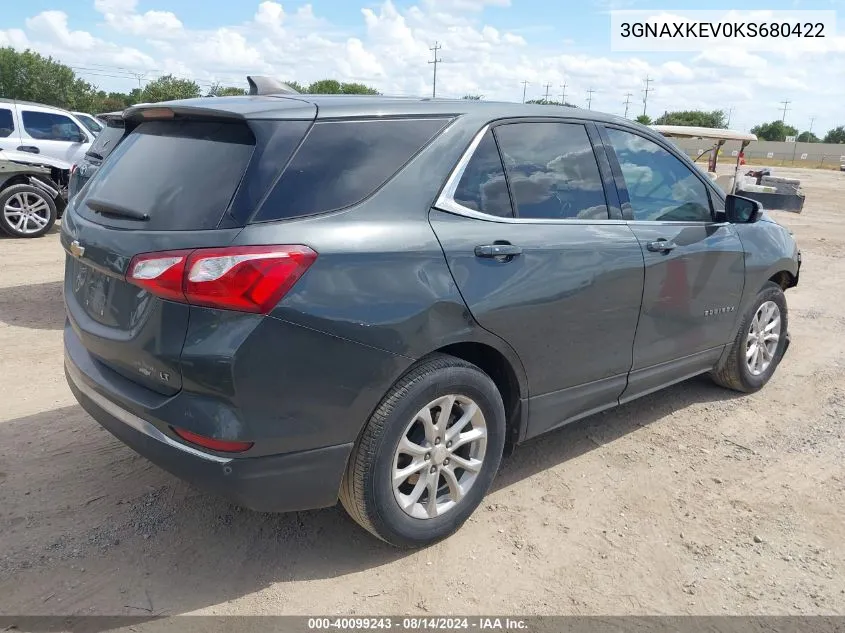 2019 Chevrolet Equinox Lt VIN: 3GNAXKEV0KS680422 Lot: 40099243